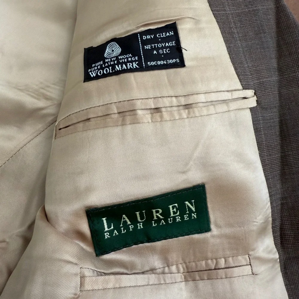 Lauren Ralph Lauren Mens 44L Grey Glen Check 100% Wool Blazer Jacket Made Canada